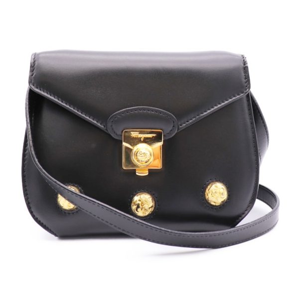 826093007395 1 Salvatore Ferragamo Mini Leather Shoulder Bag Black Gold Hardware