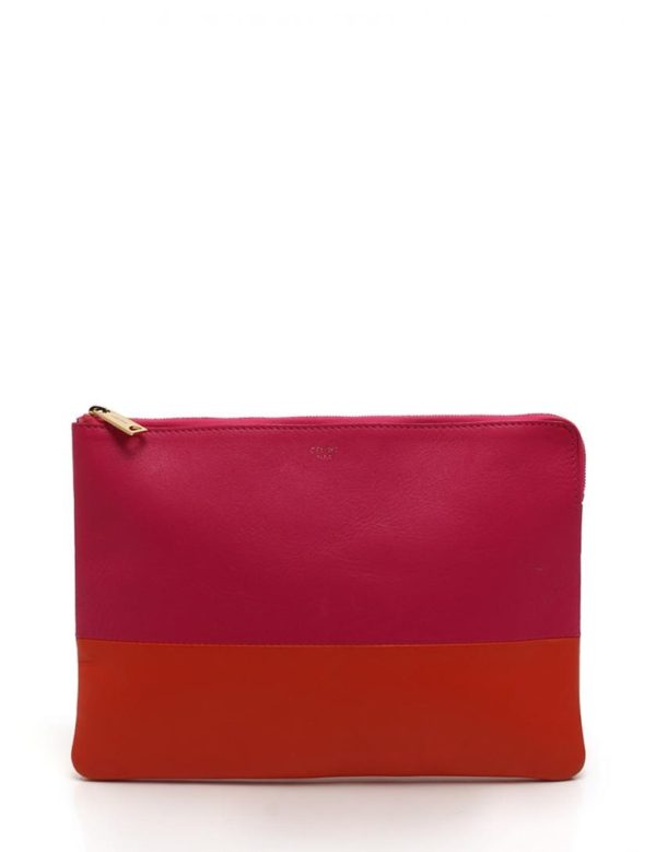 827023002307 1 Celine Leather Clutch Bag Pink Orange