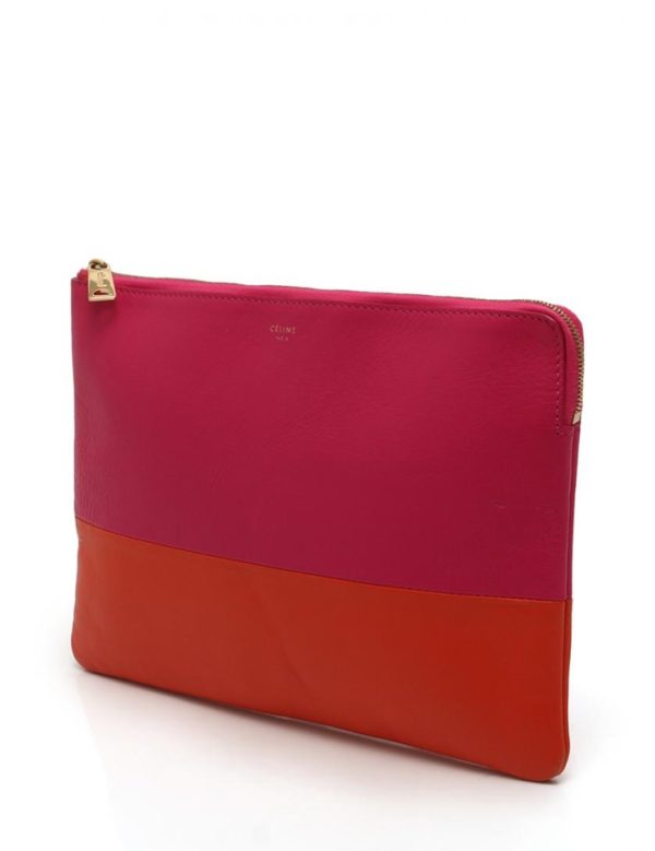 827023002307 2 Celine Leather Clutch Bag Pink Orange