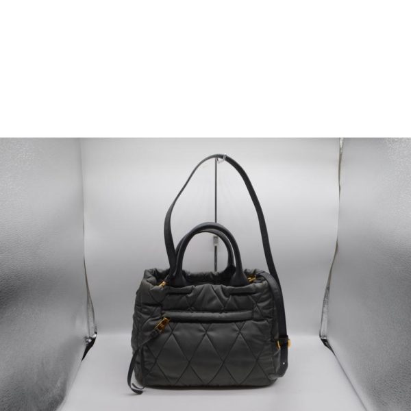 82907 2 Prada Tessuto Bomber Ribbon Leather Handbag Gray