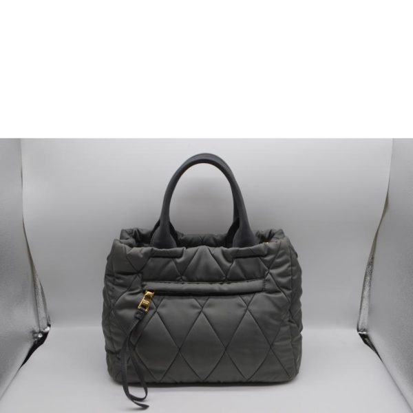 82907 4 Prada Tessuto Bomber Ribbon Leather Handbag Gray