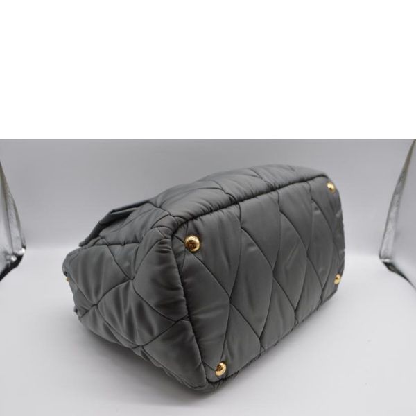 82907 7 Prada Tessuto Bomber Ribbon Leather Handbag Gray