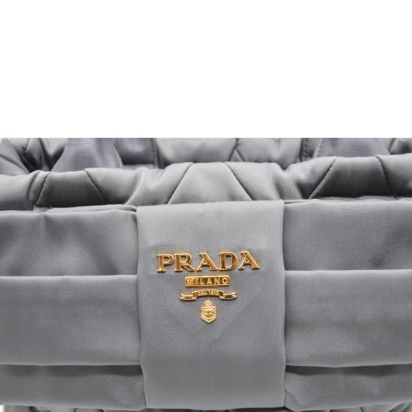 82907 9 Prada Tessuto Bomber Ribbon Leather Handbag Gray