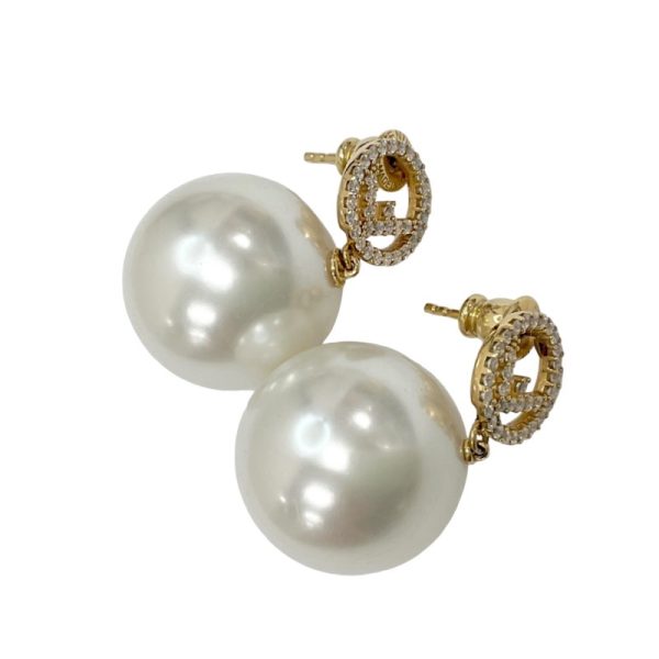 8438 0 Fendi Logo Pearl Earrings Gold