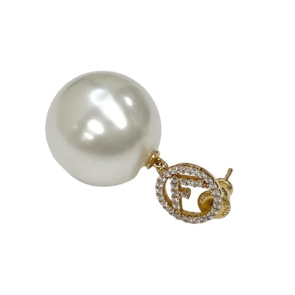 8438 2 Fendi Logo Pearl Earrings Gold