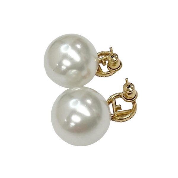 8438 3 Fendi Logo Pearl Earrings Gold