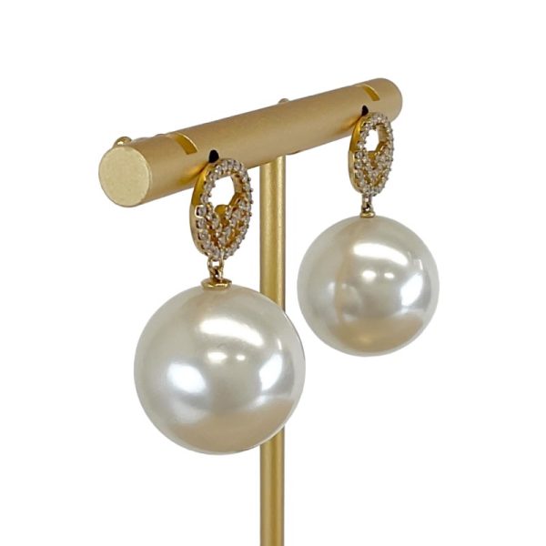 8438 6 Fendi Logo Pearl Earrings Gold