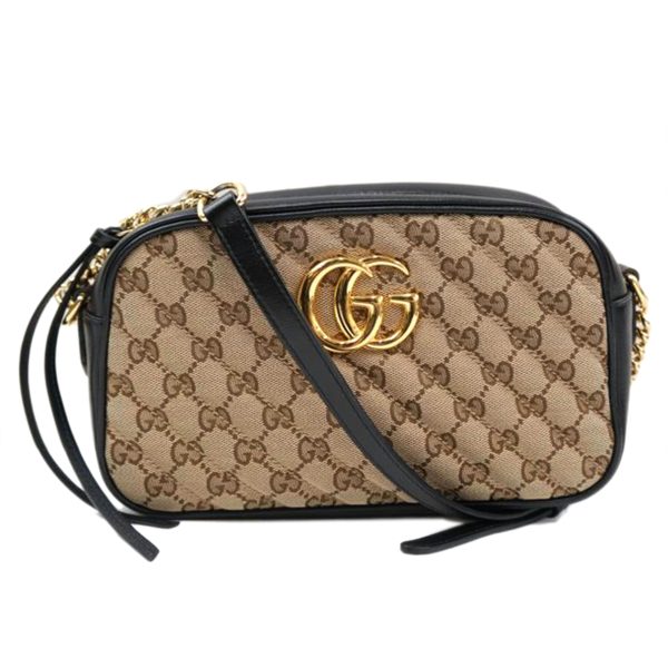 86024 1 Gucci Marmont Canvas Shoulder Bag Beige