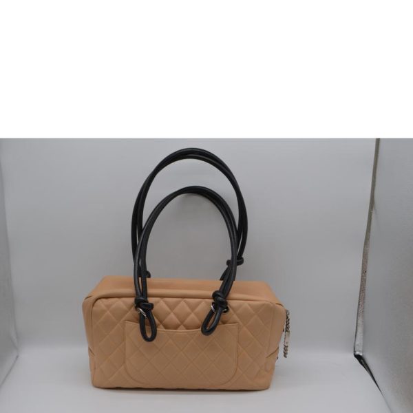 86186 2 Chanel Cambon Line Boring Leather Tote Bag Brown