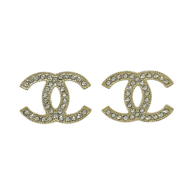 8654 0 Chanel Coco Mark Rhinestone Earrings Gold