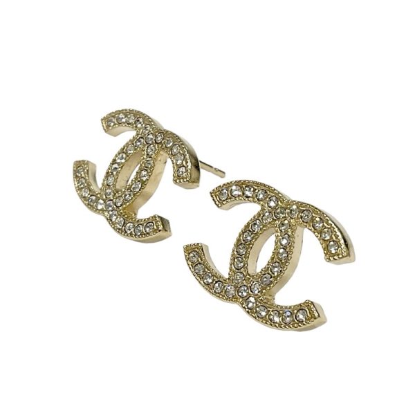 8654 1 Chanel Coco Mark Rhinestone Earrings Gold