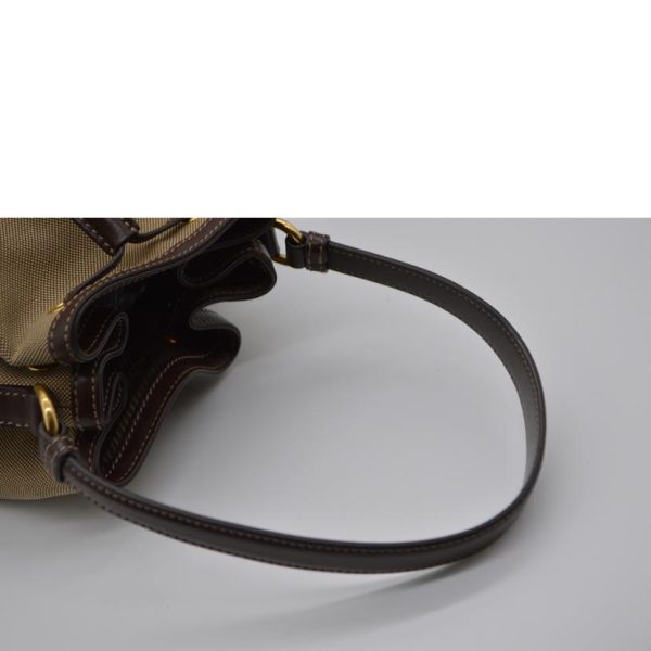 87202 4 Prada Logo Jacquard Leather Hand Bag Brown