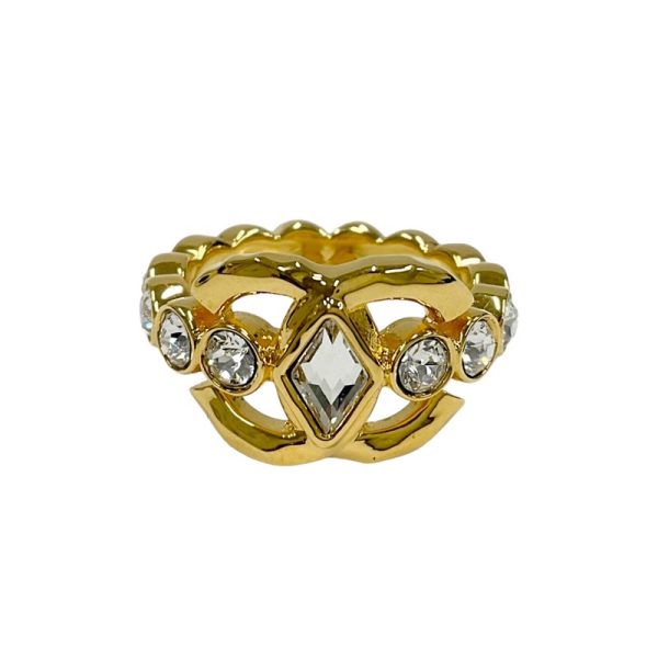 8732 0 Chanel Coco Mark Rhinestone Ring Gold