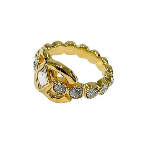 8732 1 Chanel Coco Mark Rhinestone Ring Gold