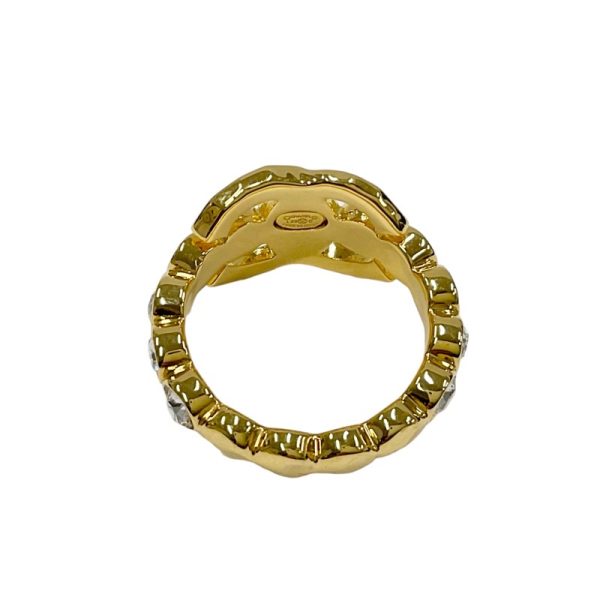 8732 2 Chanel Coco Mark Rhinestone Ring Gold