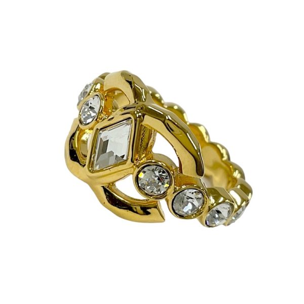 8732 3 Chanel Coco Mark Rhinestone Ring Gold