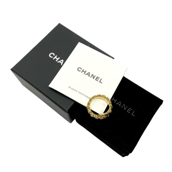 8732 6 Chanel Coco Mark Rhinestone Ring Gold