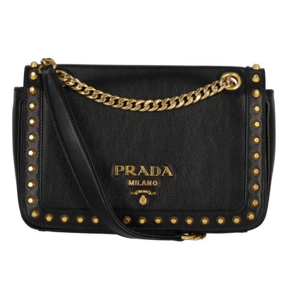 87522 1 Prada Studded Chain Shoulder Bag Black