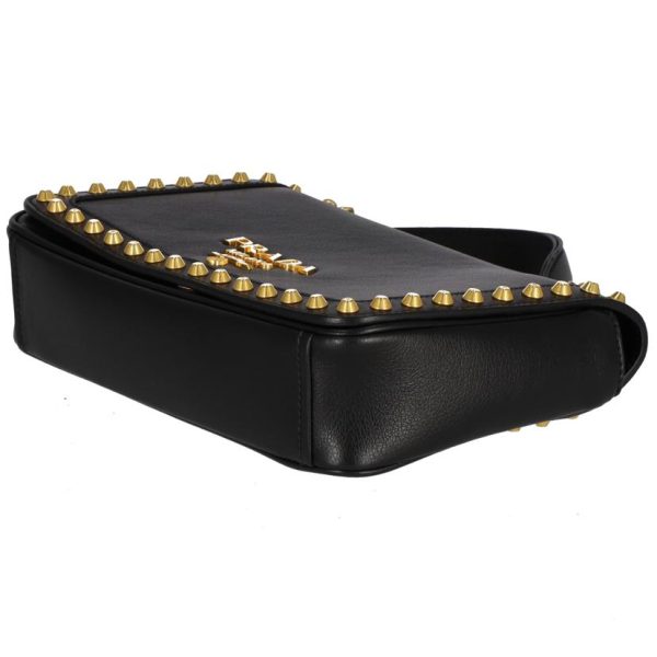 87522 3 Prada Studded Chain Shoulder Bag Black