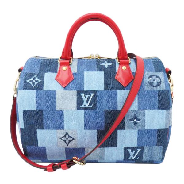 87525 1 Louis Vuitton Bandouliere Denim Monogram Patchwork 30 Speedy Bag Multicolor