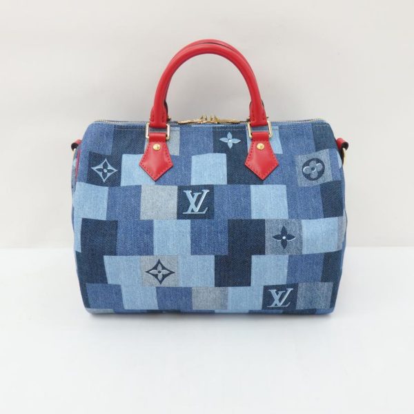 87525 2 Louis Vuitton Bandouliere Denim Monogram Patchwork 30 Speedy Bag Multicolor