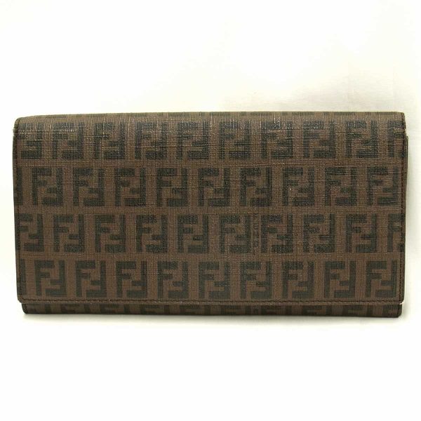 8804231006307t 1 Fendi Zucca Pattern PVC Coated Canvas Long Wallet Brown