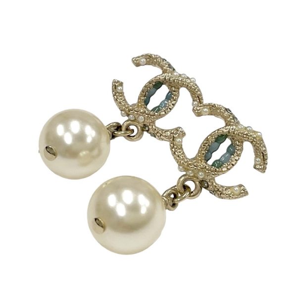 8829 0 Chanel Coco Mark Rhinestone Pearl Earrings Gold