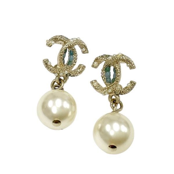 8829 1 Chanel Coco Mark Rhinestone Pearl Earrings Gold