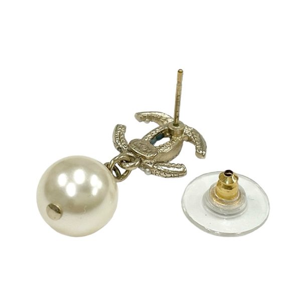 8829 3 Chanel Coco Mark Rhinestone Pearl Earrings Gold