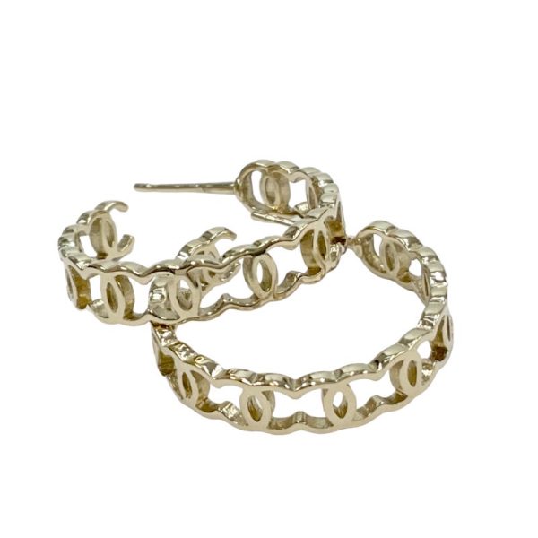 8849 2 Chanel Coco Mark Hoop Earrings Gold