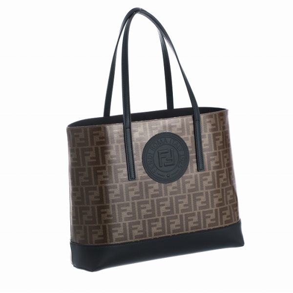 8bh348a5k4f14tw Fendi Logo Shopping FF Logo Zucca Pattern Tote Bag Black