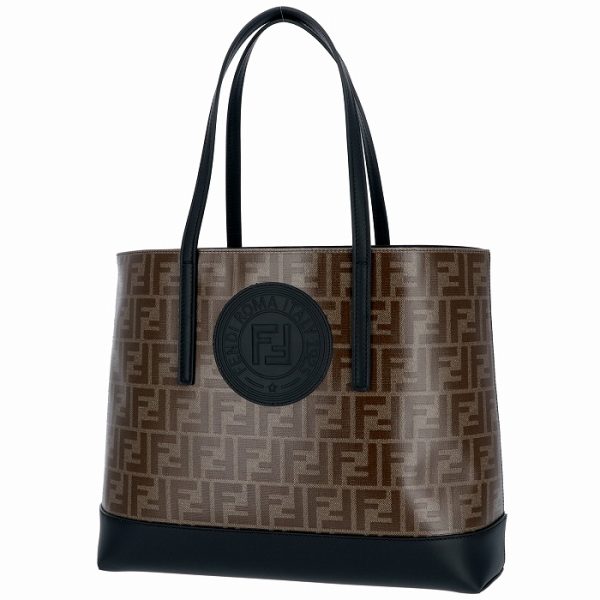 8bh348a5k4f14tw 1 Fendi Logo Shopping FF Logo Zucca Pattern Tote Bag Black