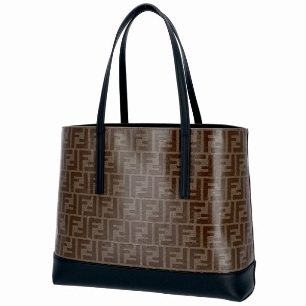 8bh348a5k4f14tw 2 Fendi Logo Shopping FF Logo Zucca Pattern Tote Bag Black