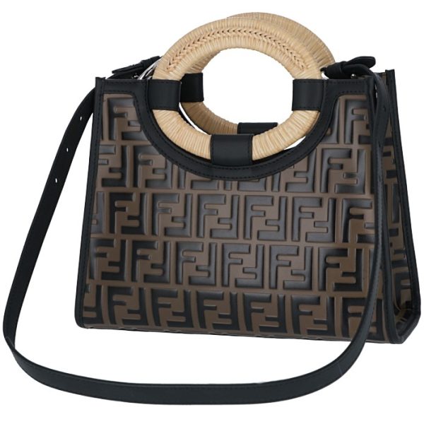 8bh353a652f0h3c 2 Fendi Runaway Shopper FF Logo 2way Zucca Pattern Brown