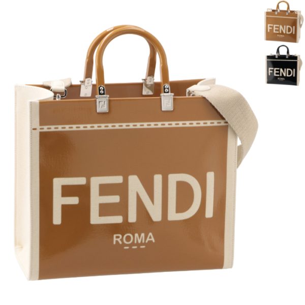 8bh386ant7 Fendi Sunshine Medium Roma Patent Tote Bag Brown