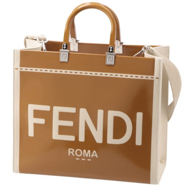 8bh386ant7 1 Fendi Sunshine Medium Roma Patent Tote Bag Brown