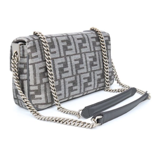 8br793alg7 04 Fendi Zucca Pattern Chain Leather Shoulder Bag Gray