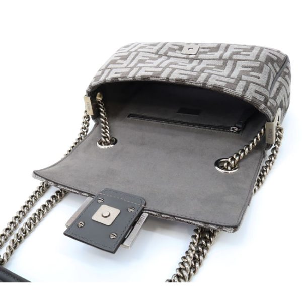 8br793alg7 06 Fendi Zucca Pattern Chain Leather Shoulder Bag Gray