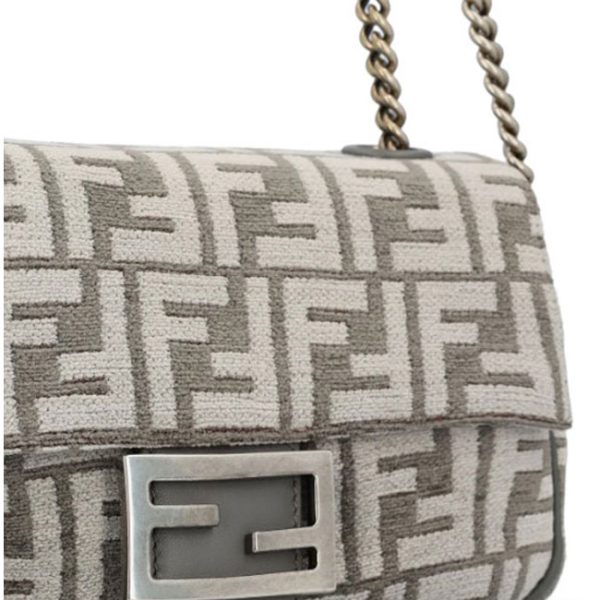 8br793alg7 08 Fendi Zucca Pattern Chain Leather Shoulder Bag Gray