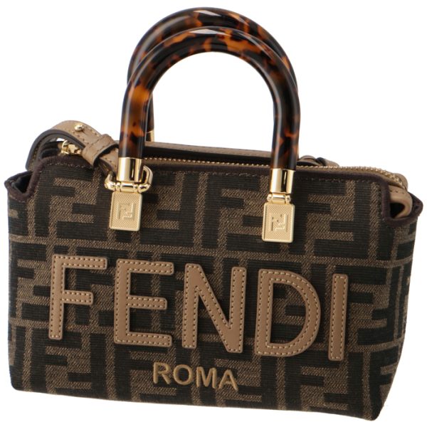 8bs067anx0 1 Fendi By The Way Boston Bag Zucca Pattern Mini Brown