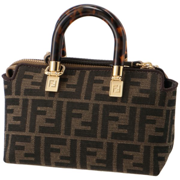 8bs067anx0 2 Fendi By The Way Boston Bag Zucca Pattern Mini Brown