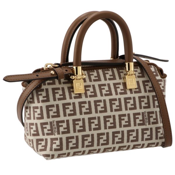 8bs067arbnf1nxb Fendi By The Way FF Logo Fabric Boston Bag Brown