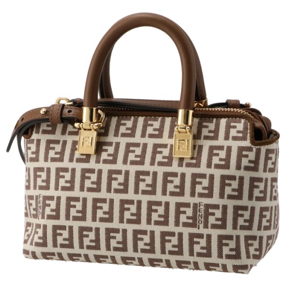 8bs067arbnf1nxb 1 Fendi By The Way FF Logo Fabric Boston Bag Brown