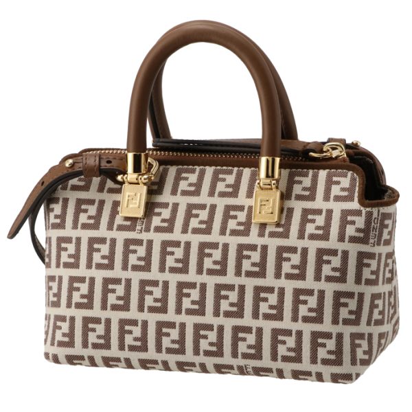 8bs067arbnf1nxb 2 Fendi By The Way FF Logo Fabric Boston Bag Brown