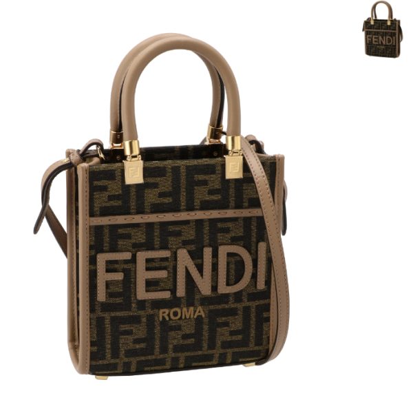 8bs092alp3 Fendi Sunshine Shopper FF Fabric Mini Tote Bag Brown