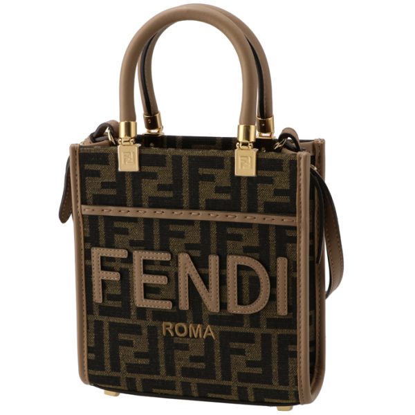 8bs092alp3 1 Fendi Sunshine Shopper FF Fabric Mini Tote Bag Brown