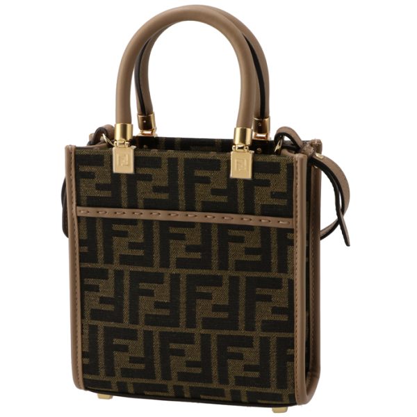 8bs092alp3 2 Fendi Sunshine Shopper FF Fabric Mini Tote Bag Brown