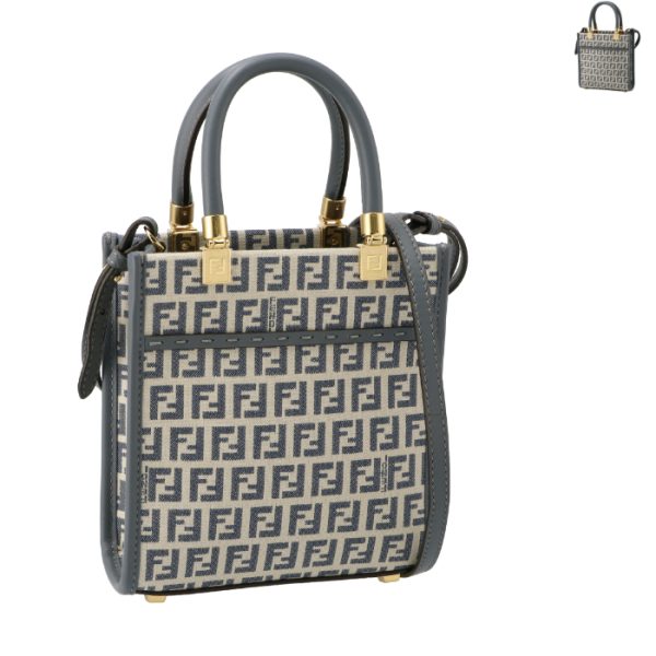 8bs092arbn Fendi Sunshine Shopper FF Logo Fabric Mini Tote Bag Brown