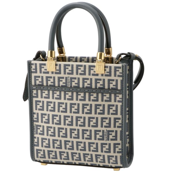 8bs092arbn 1 Fendi Sunshine Shopper FF Logo Fabric Mini Tote Bag Brown