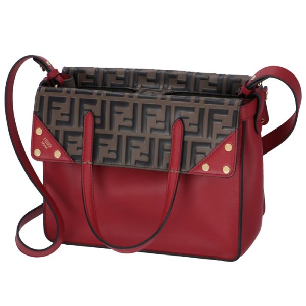 8bt302a72af13qi Fendi Flip FF Logo Zucca Pattern Shoulder Bag Red